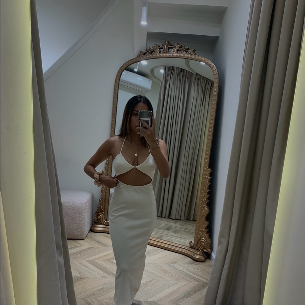 Daphale Cream cut out Knit Dress
